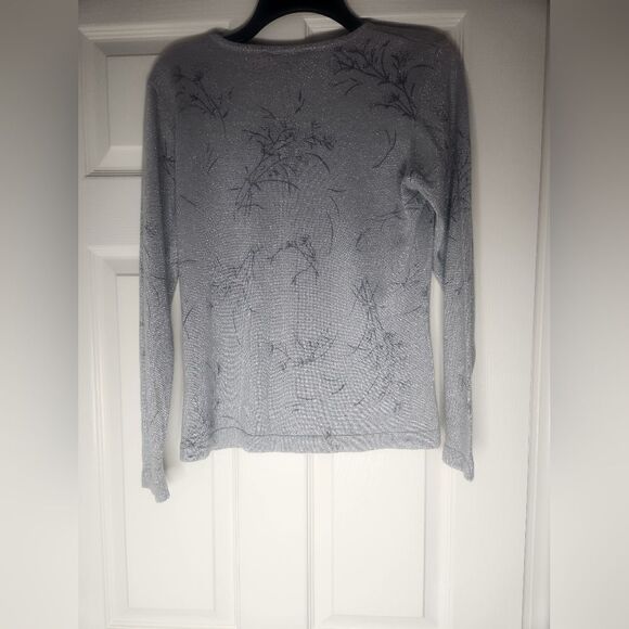 Studio JDR SILK Metallic V Neck Women's Large LngSlve Silver Blouse Top - Picture 5 of 5